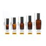 XINGZI 3Pcs 10ML/0.34Oz Amber Square Glass Lotion Pump Bottles Empty Travel Cosmetic Makeup Cream Lotion Container Vial Jar Dispenser With Black Pump Head and Cap for Emulsion Essential Oil Liquids