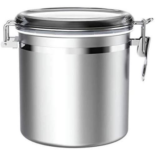 Stainless Steel Airtight Canister for Kitchen, Large Flour Coffee Bean Tea Cereal Sugar Cookie Metal Food Storage Canisters with Clear Lid and Sturdy Locking Clamp