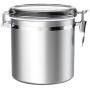 Stainless Steel Airtight Canister for Kitchen, Large Flour Coffee Bean Tea Cereal Sugar Cookie Metal Food Storage Canisters with Clear Lid and Sturdy Locking Clamp