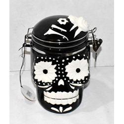 BW New 7" Black & White Sugar Skull Halloween Ceramic Decorative Air Tight Hinged Canister Storage Jar