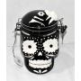 BW New 7" Black & White Sugar Skull Halloween Ceramic Decorative Air Tight Hinged Canister Storage Jar