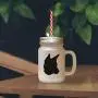 Black Portuguese Podengo Silhouette Frosted Glass Mason Jar With Straw
