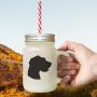 Green German Rough Haired Pointer Silhouette Frosted Glass Mason Jar With Straw