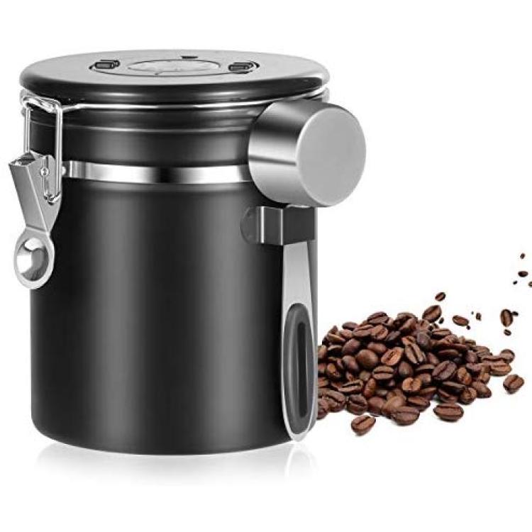 Airtight Coffee Container Canister - Stainless Steel Coffee Canister with  co2 Valve and Scoop - Sealed Cantilever Lid