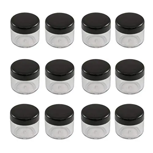 50PCS Refill Empty Plastic Cosmetic Sample Botlles With Black Lid Cream Ointments Jars Containers Cases Makeup Eye Cream Lotions Lip Balm Pots Round Transparent Beauty Nails Powder Bottle(15G/0.5OZ)