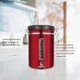 JENNIMER Coffee Container Airtight Stainless Steel Large with Transparent Window Canister Fresher Beans and Grounds for Longer Canister with Date Tracker, CO2-Release Valve and Measuring Scoop (Red)