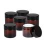 6 X 50g Round Amber Glass Jar Straight Sided Cream Jars w/black plastic lid cap inner liner for Salve Homemade lotion cosmetics