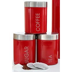 Premier Housewares Liberty Tea, Coffee and Sugar Canisters - Set of 3, Red