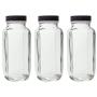 8 oz Clear Thick Plated Glass French Square Empty Bottle Jar with Lid (3 Pack) Perfect for Home, Travel, Juicing, Kombucha