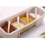 CSPFAIRY Kitchen Supplies Wheat Straw Seasoning Box Four Grids Seasoning Labels Separated Independent Seasoning Jar Kitchen Storage