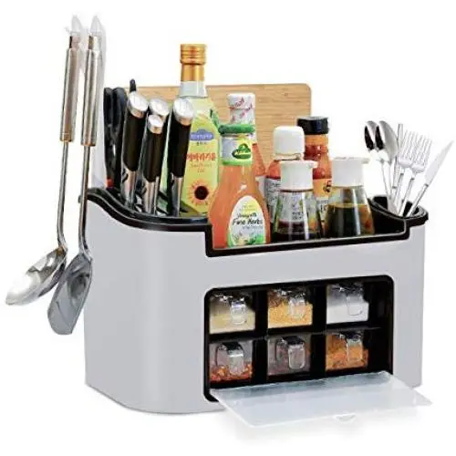 Étagère Multifonction pour Épices avec Boîte de Rangement pour Pots à Épices, Ensemble de Couteaux et Grande Planche à Découper Étagère Multifonction pour Épices avec Boîte de Rangement pour Pots à Épices, Ensemble de Couteaux et Grande Planche à Découper