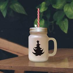 Maroon Christmas Tree #2 Frosted Glass Mason Jar With Straw