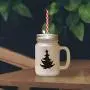 Black Christmas Tree #2 Frosted Glass Mason Jar With Straw