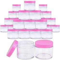 Beauticom 60 Grams/60 ML (2 Oz) Round Clear Leak Proof Plastic Container Jars with Pink Lids for Travel Storage Makeup Cosmetic Lotion Scrubs Creams Oils Salves Ointments (36 Jars)