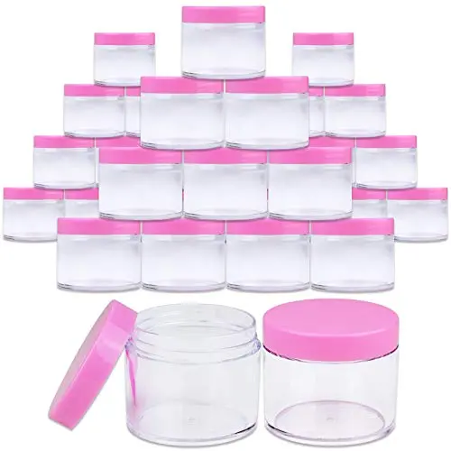 Beauticom 60 Grams/60 ML (2 Oz) Round Clear Leak Proof Plastic Container Jars with Pink Lids for Travel Storage Makeup Cosmetic Lotion Scrubs Creams Oils Salves Ointments (36 Jars)