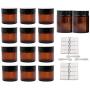 Youngever 14 Amber Round Glass Jars, 12 pack 2 Ounce Amber Glass Round Glass Jars, 2 pack 4 Ounce Amber Round Glass Jars, with Inner Liners and Black Lids
