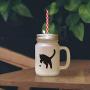 Soft Pink British Shorthair Cat Silhouette #3 Frosted Glass Mason Jar With Straw