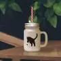 Black British Shorthair Cat Silhouette #3 Frosted Glass Mason Jar With Straw Black British Shorthair Cat Silhouette #3 Frosted Glass Mason Jar With Straw