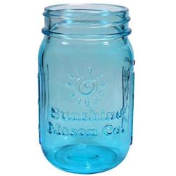 Sunshine Mason Co. Vintage Blue Color Pint Size (16 ounce, 473 mL) Regular Mouth Glass Mason Jars 6 Pieces