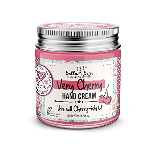 Bella and Bear Very Cherry Hand Cream for Dry Cracked Hands - Vegan - Anti Aging Formula - Nongreasy Lotion