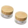 2 Pieces 30ml /30g Clear Glass Cream Jars Environmental Bamboo Lid Clear Glass Bottle Cream Jars with Inner Liner Empty Cosmetic Comtainer Refillable