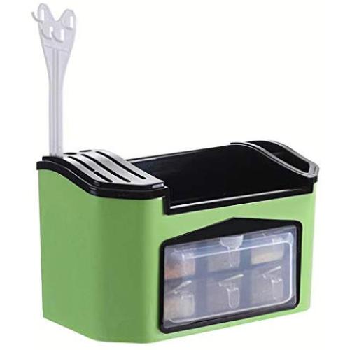 Poniu Tableware Seasoning Storage Box Rack Multi-use Spice Pot Box Storage Container Condiment Jar Kitchen Home Tool (Green)