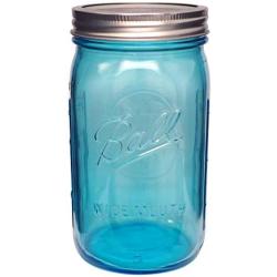 Ball Mason Jars 32 oz Wide Mouth Aqua Blue Colored Glass Bundle with Non Slip Jar Opener- Set of 2 Quart Size Mason Jars - Canning Glass Jars with Lids and Bands