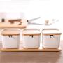 LQQGXLCondiment bottle, jar condiment storage box Spice jar white, ceramic sugar jar with lid, condiment jar, seasoning box set with lid spoon and tray