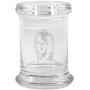 Clear Glass Herb Stash Jar with Lid 2.75 oz with C3P0 Logo from Smoke Promos