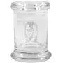 Clear Glass Herb Stash Jar with Lid 2.75 oz with C3P0 Logo from Smoke Promos