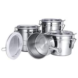 Canisters Sets for The Kitchen, 4 Pcs Stainless Steel Storage Containers for Flour, Sugar, Food and Coffee, 27oz 37oz 47oz 62oz Kitchen Canisters with Acrylic Airtight Cover For Kitchen Counter