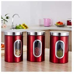 storage jar Grain container Food container Storage Box，Holiday Gifts Creative Stainless Steel Kitchen Snacks Sealed Cans Gift Storage Tanks, Red Sets 3