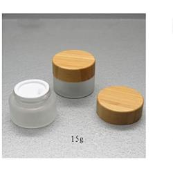 2Pcs 15ml/0.5oz Empty Refillable Frosted Glass Bottles Round Cream Jars Container Portable Travel Cosmetic Bottle Jars Pot with Bamboo Lid and Inner Liner for Samples Lip Balms Lotion Eyeshadow