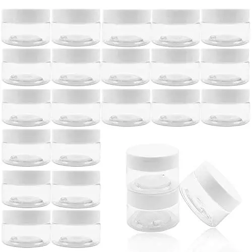 24 Stück 1 Unzen Plastik Kosmetikbehälter Set Runde Klare Kosmetik Gläser mit Innenfolie und weißen Deckeln für Cremes, Lotionen, Flüssigkeiten, Kosmetik, Lippenbalsam, Lippengloss