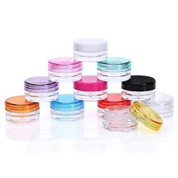 DNHCLL 20PCS 5 Gram Empty Cosmetic Sample Container Plastic Clear Cosmetic Pot Jars for Eye Shadow Nails Powder Jewelry Cosmetic Lip Balm Lip Gloss Cream Lotion (10 Colors mixed)