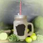 Black Tonkinese Cat Head Silhouette #1 Frosted Glass Mason Jar With Straw