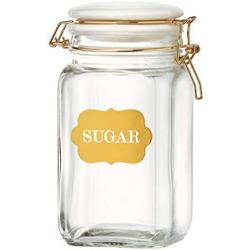 Amici Home, A7CA978R, Sunrise Collection Sugar Glass Hermetic Preserving Storage Canister, Food Safe, Gold Metal Clips, 54 Ounces