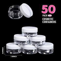 50 Pack Cosmetic Containers, HNYYZL 5 Gram Clear Round Pot Jar Plastic Sample Container with Lid, for Eye Shadow Bead Earring Liquid Lotion Cream Make-up Storage