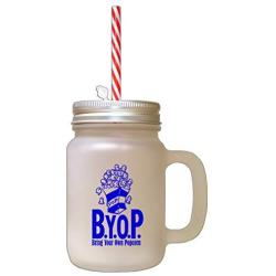 Royal Blue Pop Bir Your Own Popcorn Frosted Glass Mason Jar With Straw