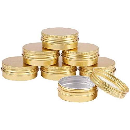 Healthcom 12 Pcs 2 Oz/60ml Round Aluminum Tin Cans with Screw Lids Metal Steel Tins Container Cream Jars Empty Lip Balm Tin Travel Cosmetic Sample Containers for Salve Spice Candies,Golden