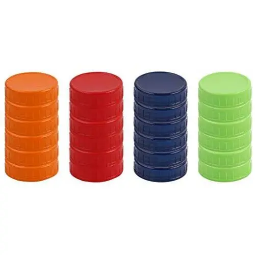 24er Set Verschiedene Farbige Kunststoff Regular Mouth Mason Jar Deckel Anti-Rutsch-Halterung für Mason Canning Ball Gläser