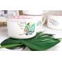 Microwavable Ceramic Noodle Bowl with Handle and Seal Fine Porcelain Green Leaf Design (Leaf-7)