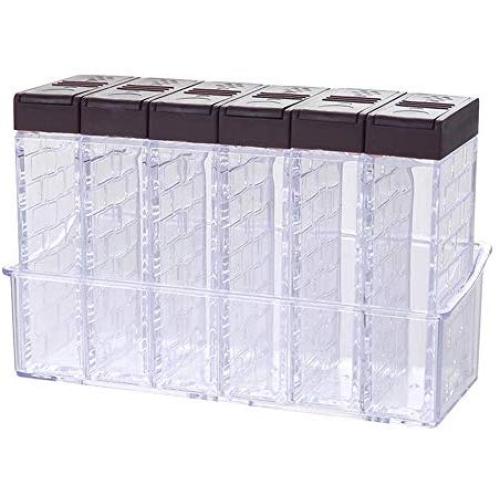 GrayGraygood Clear Seasoning Rack Spice Pots 6pcs Transparent Seasoning Storage Box 2 Way Open Condiment Jar Storage Container with Tray