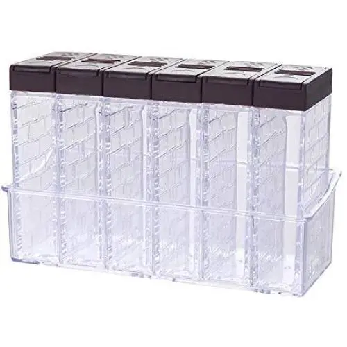 GrayGraygood Clear Seasoning Rack Spice Pots 6pcs Transparent Seasoning Storage Box 2 Way Open Condiment Jar Storage Container with Tray GrayGraygood Clear Seasoning Rack Spice Pots 6pcs Transparent Seasoning Storage Box 2 Way Open Condiment Jar Storage Container with Tray