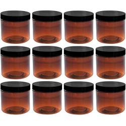 Slime Jars With Lids - Amber Jars 2oz with Lid, 12 Pack, Round PET Plastic Jar Container with Blank Labels (BPA Free) …