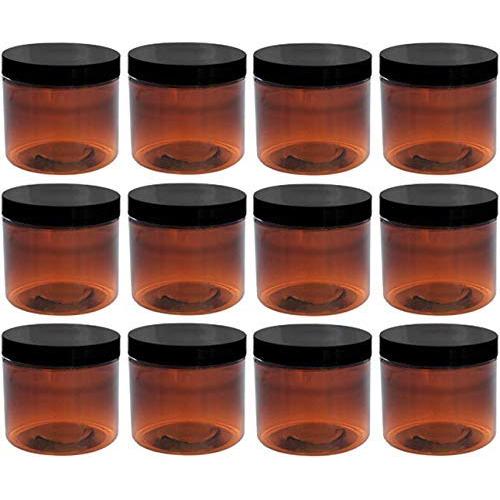 Slime Jars With Lids - Amber Jars 2oz with Lid, 12 Pack, Round PET Plastic Jar Container with Blank Labels (BPA Free) …