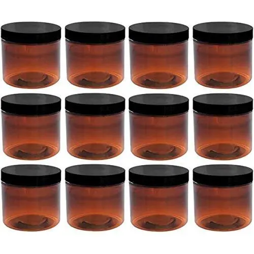 Slime Jars With Lids - Amber Jars 2oz with Lid, 12 Pack, Round PET Plastic Jar Container with Blank Labels (BPA Free) …