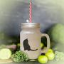 Green Tonkinese Cat Silhouette #2 Frosted Glass Mason Jar With Straw