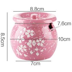 123Arts Ceramics Sakura Salt Sugar Storage Jar Seasoning Pot with Lid Spoon