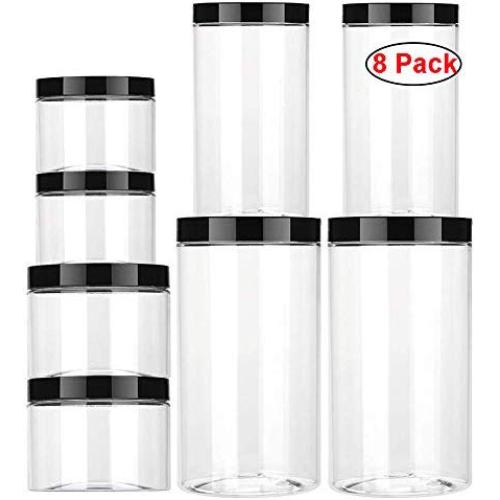 Mydio 8 Pack Stackable Airtight Food Storage Containers Empty Plastic Storage Jars Cereal Storage Containers, Wide-mouth Plastic Containers with Lids for Dry Foods-BPA Free
